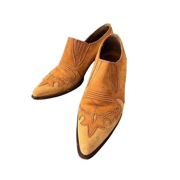 Vtg Guess 2 Tone Leather Women’s Sz 8 Western Ankle Booties Camel Brown Tan Y2K - Picture 1 of 9